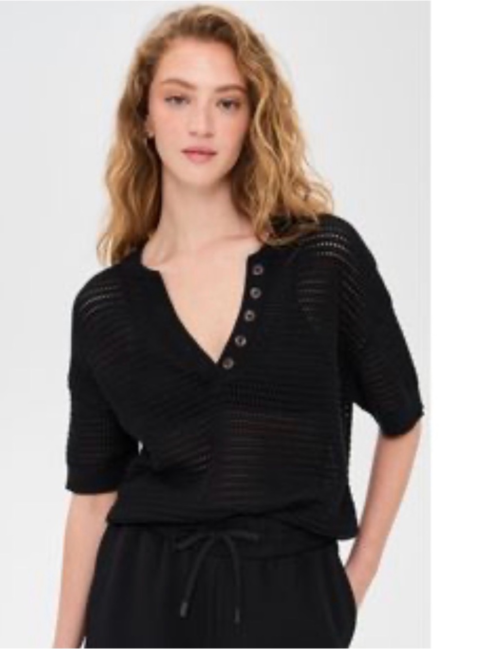Varley Callie Black Short-Sleeve Sheer Top